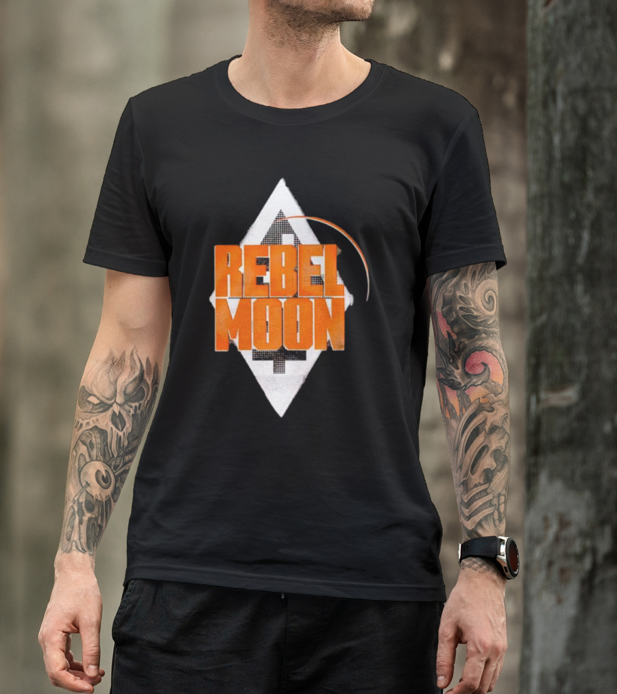 Rebel Moon Diamond Badge Icon Orange Text T-Shirt