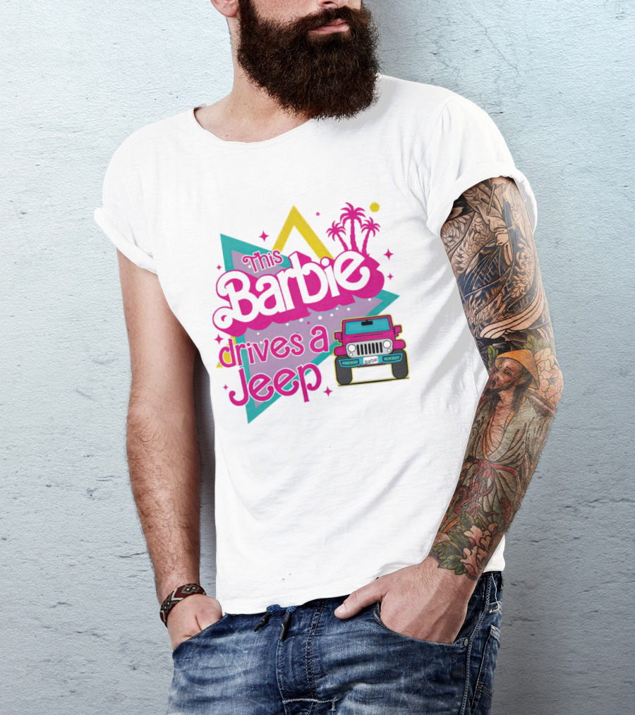 This Barbie Drives A Jeep With Pink Palm Trees And Neon Vibes T-Shirt