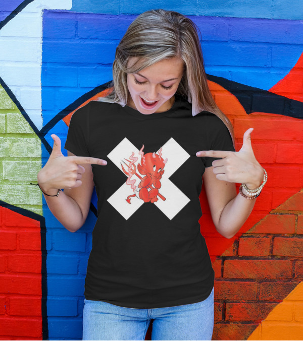 Baby Devil Cartoon Character With Pitchfork On White X T-Shirt
