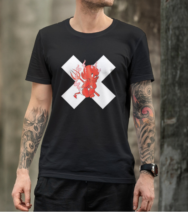 Baby Devil Cartoon Character With Pitchfork On White X T-Shirt