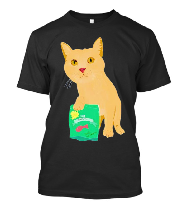 Cat Treats 100% Not Garbage Green Pack With Yellow Cat T-Shirt
