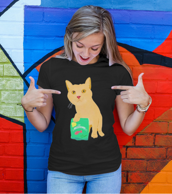 Cat Treats 100% Not Garbage Green Pack With Yellow Cat T-Shirt