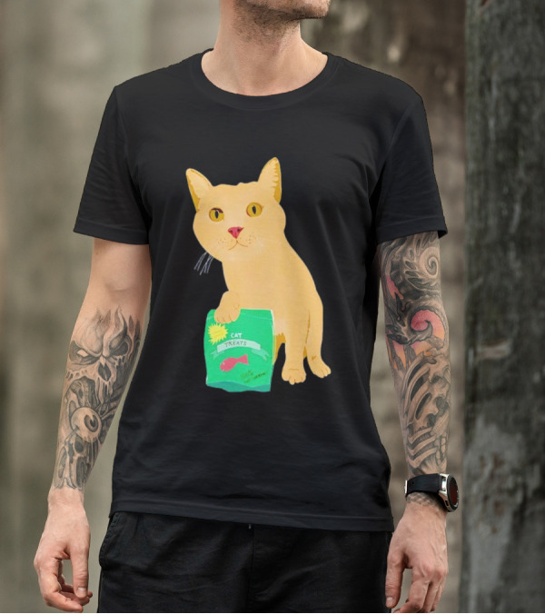 Cat Treats 100% Not Garbage Green Pack With Yellow Cat T-Shirt