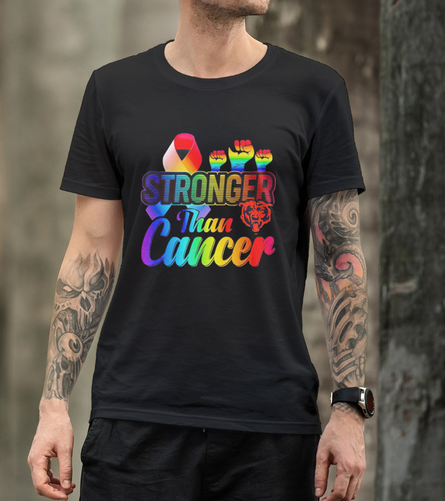 Stronger Than Cancer Chicago Bears Rainbow Ribbon Fists T-Shirt