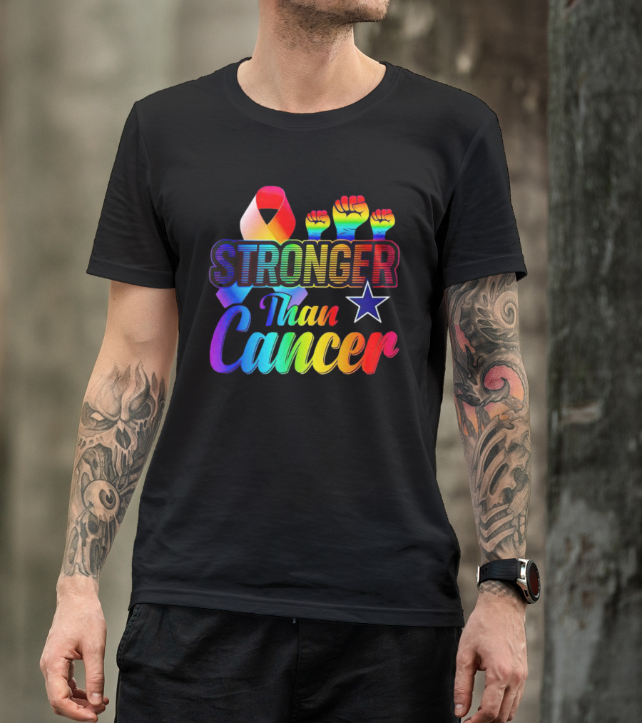 Dallas Cowboys Stronger Than Cancer Rainbow Fists Ribbon Star T-Shirt