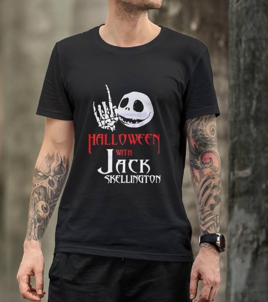 Halloween Fun With Jack Skellington's Face And Hand Gesture T-Shirt