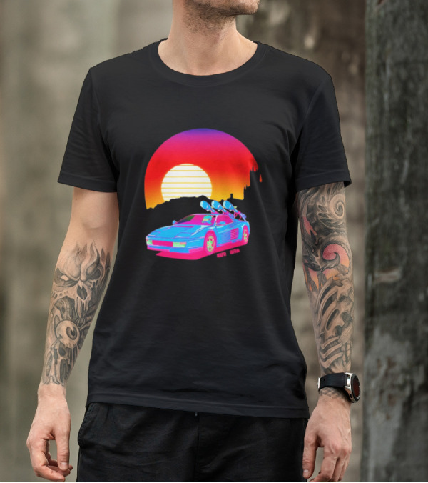 NAFO Crimea Sunset Neon Retro Car At Vibrant Skyline T-Shirt