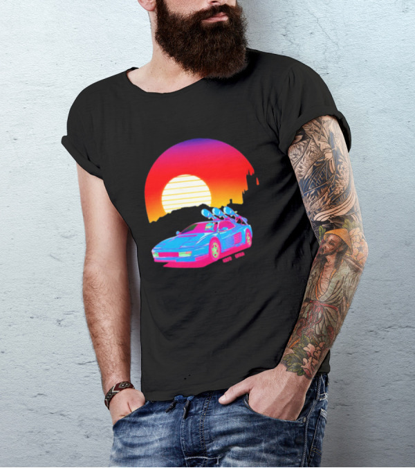 NAFO Crimea Sunset Neon Retro Car At Vibrant Skyline T-Shirt