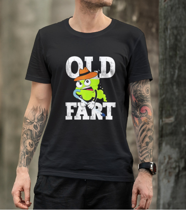 Old Fart Wearing Fedora With Cane Character T-Shirt