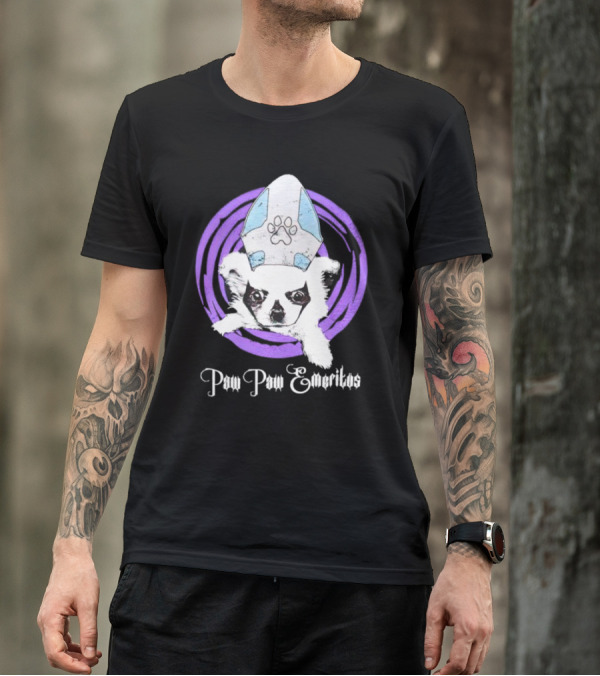 Paw Paw Emeritus Dog With White Mitre Hat And Purple Circle T-Shirt