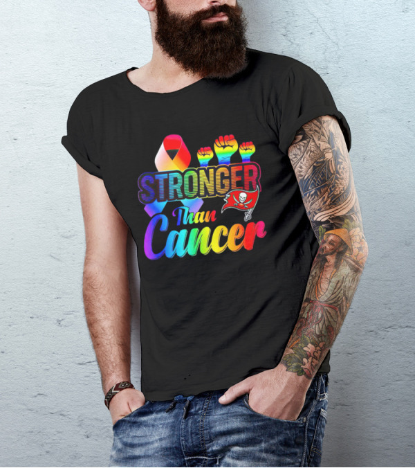 Tampa Bay Buccaneers Stronger Than Cancer Rainbow Ribbon Fists T-Shirt