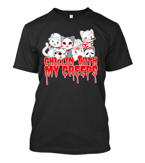 Chillin With My Creeps Cat Horror Icons T-Shirt