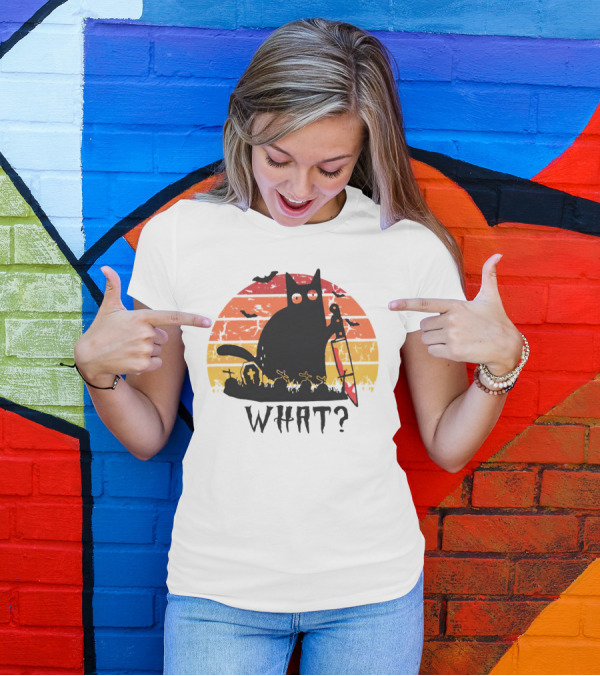 Cat With Sword And Graves Sunset Halloween T-Shirt