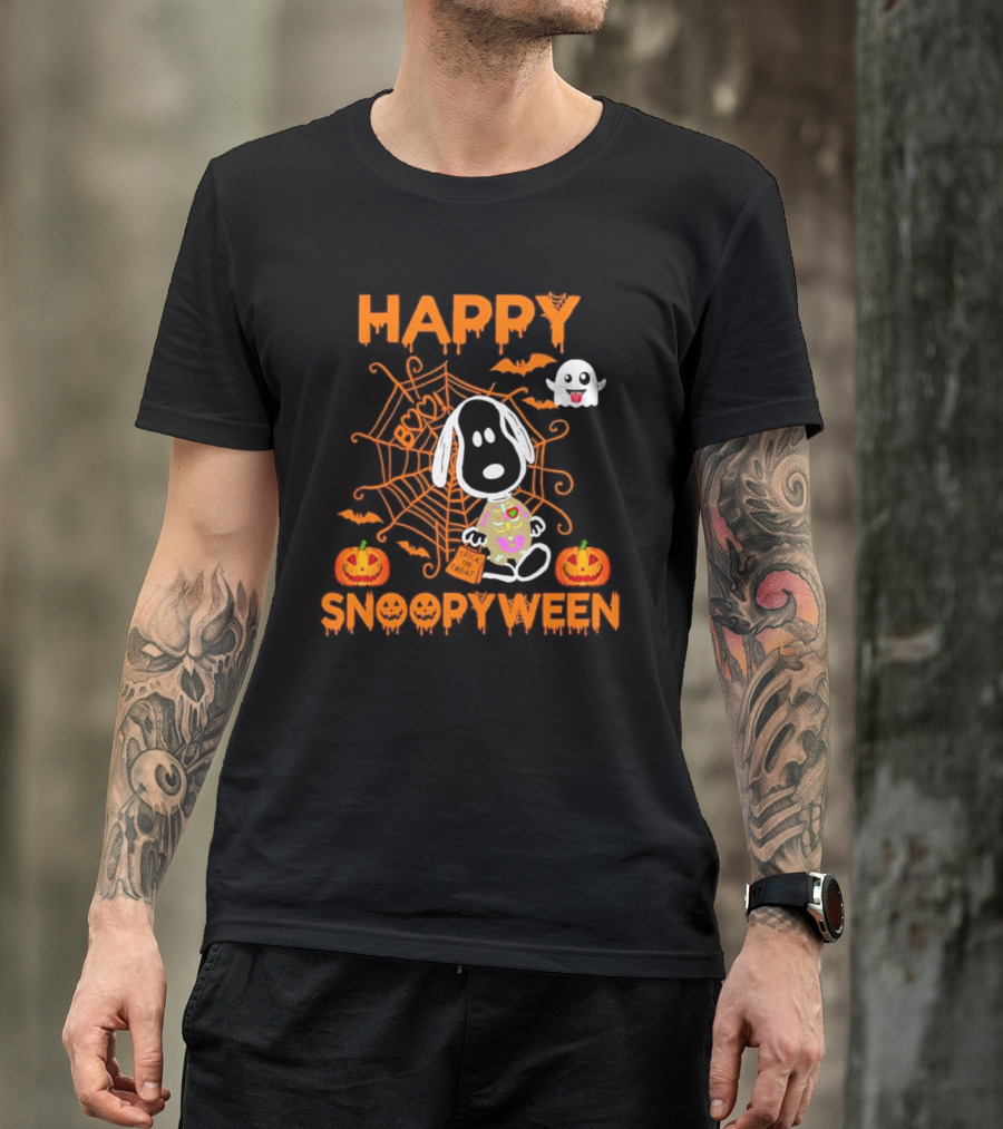 Happy Snoopyween Trick Or Treat Spooky Ghosts Pumpkins And Spider Webs T-Shirt