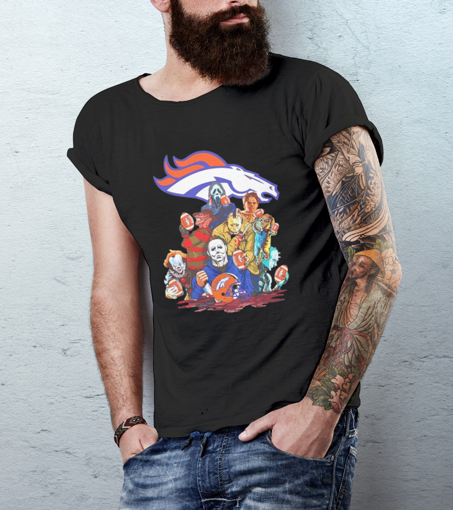 Denver Broncos Horror Movie Icons Mashup T-Shirt