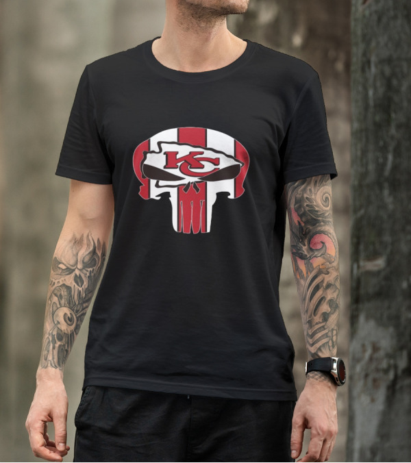 Kansas City Chiefs Skull KC Logo Stripe T-Shirt