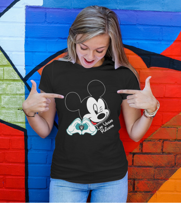 Mickey Mouse Heart Las Vegas Raiders NFL Team T-Shirt