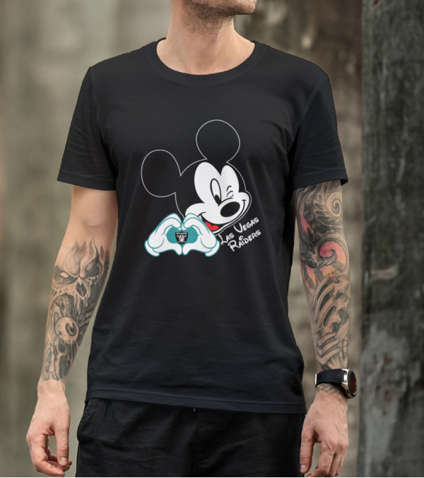 Mickey Mouse Heart Las Vegas Raiders NFL Team T-Shirt