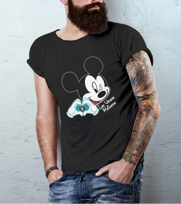 Mickey Mouse Heart Las Vegas Raiders NFL Team T-Shirt