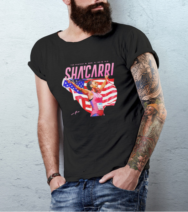SHA'CARRI The Fastest Women In The World USA Flag T-Shirt