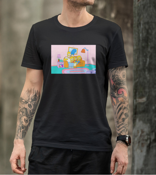 The Simpsons Family Sitting On Couch Retro Style Scene T-Shirt