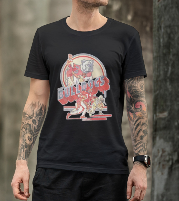 Bulldogs Vintage Football Game Action With Mascot T-Shirt