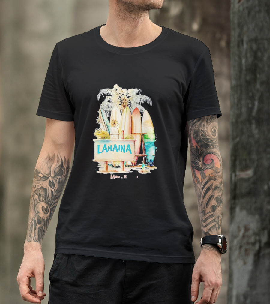 Lahaina Maui Hawaii Surfboard Palm Tree Tropical Vibes Strong T-Shirt
