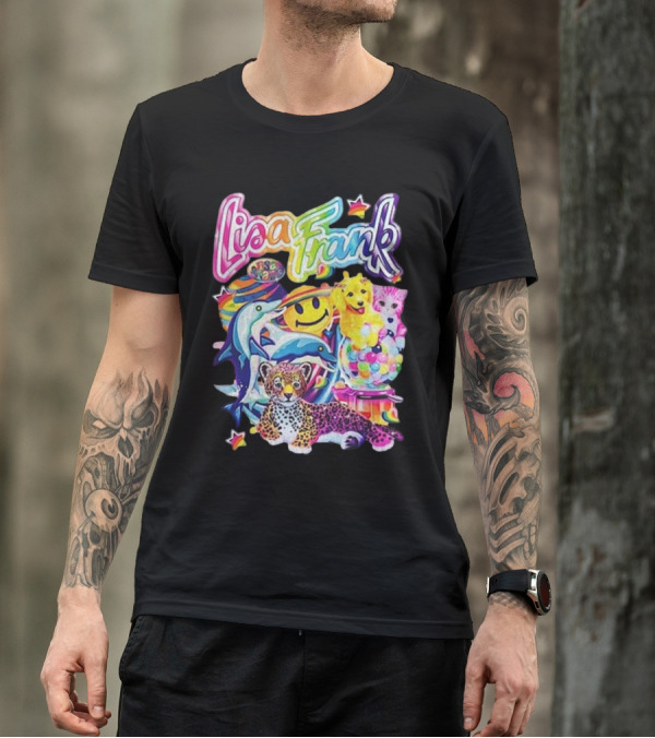 Lisa Frank Dolphins Leopard Smiley Face Rainbow Puppies T-Shirt