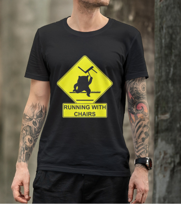 Nafo Fella Running With Chairs Caution Sign T-Shirt