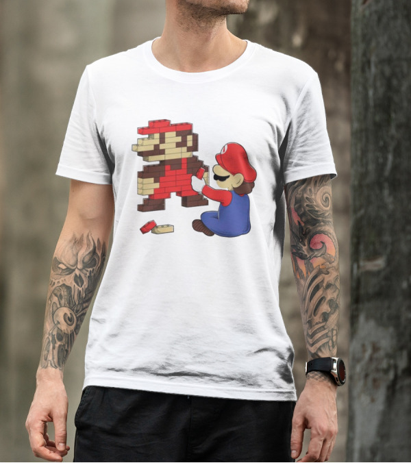 Super Mario Pixel Blocks Retro Builder T-Shirt