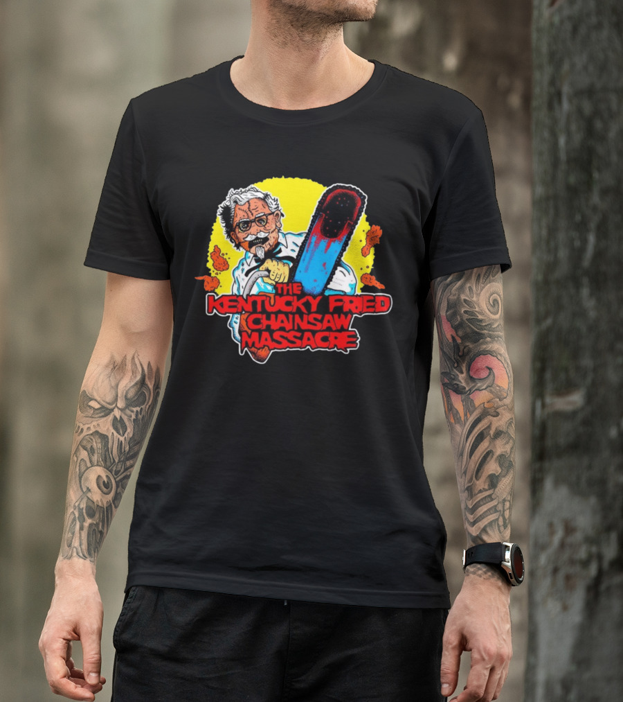 The Kentucky Fried Chainsaw Massacre Colonel Holding Chainsaw T-Shirt