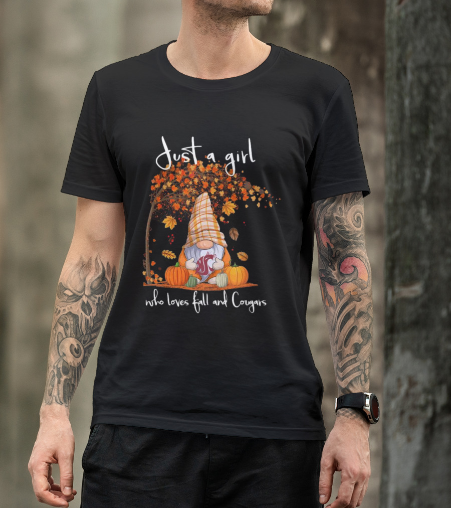 Just A Girl Who Loves Fall And Cougars Washington State Gnome T-Shirt