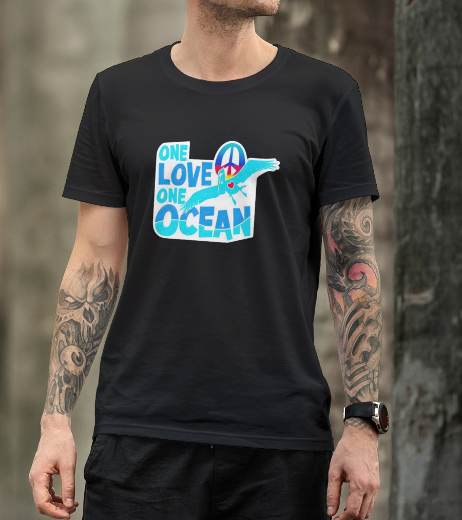 New York Post One Love One Ocean Peace Symbol Bird Heart T-Shirt