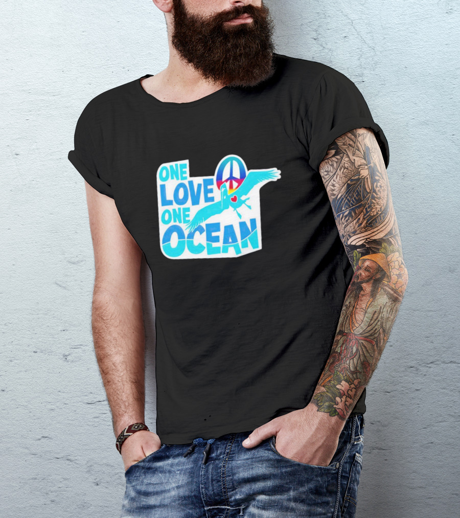 New York Post One Love One Ocean Peace Symbol Bird Heart T-Shirt