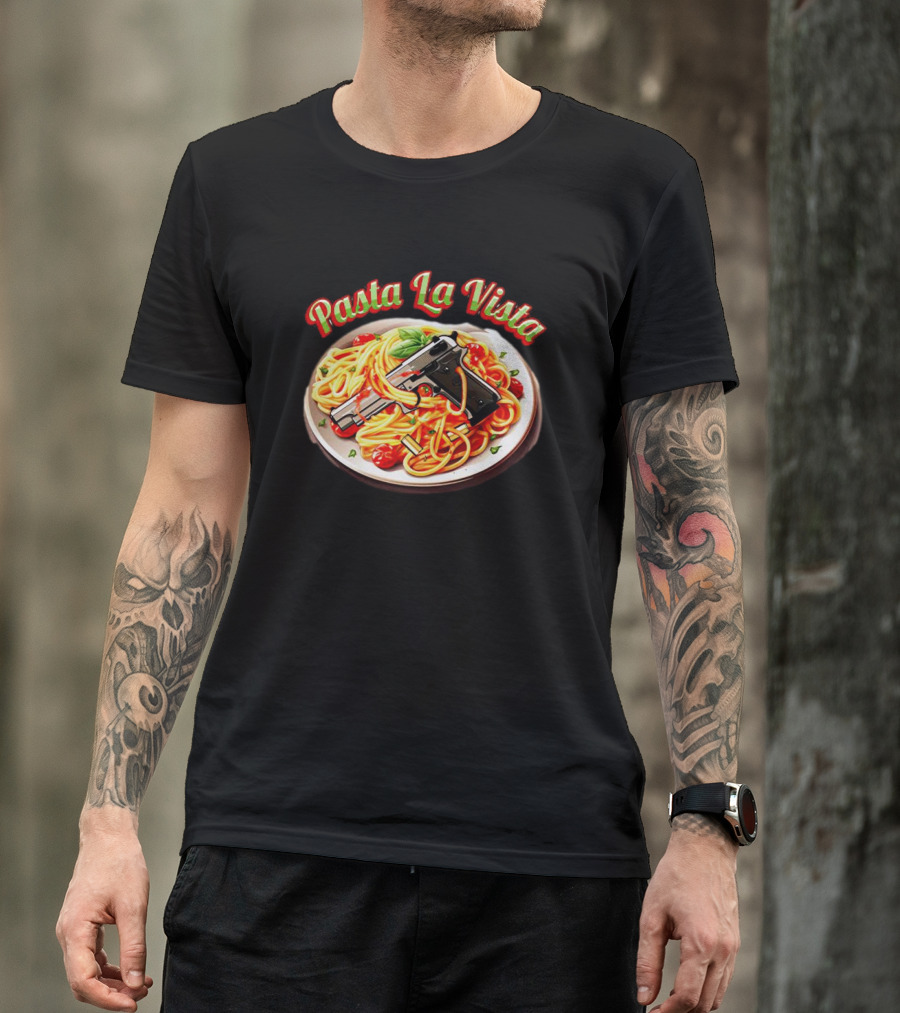 Pasta La Vista Spaghetti Gun Plate T-Shirt