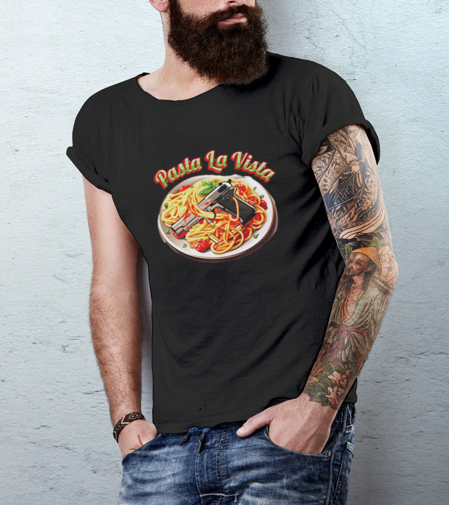 Pasta La Vista Spaghetti Gun Plate T-Shirt