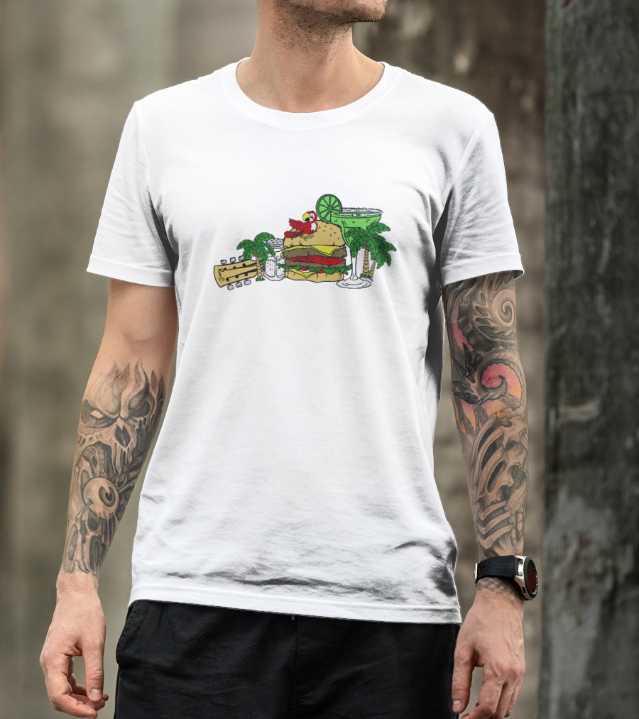 Cheeseburger Parrot Kentucky Palm Trees Margarita Guitar Elements T-Shirt