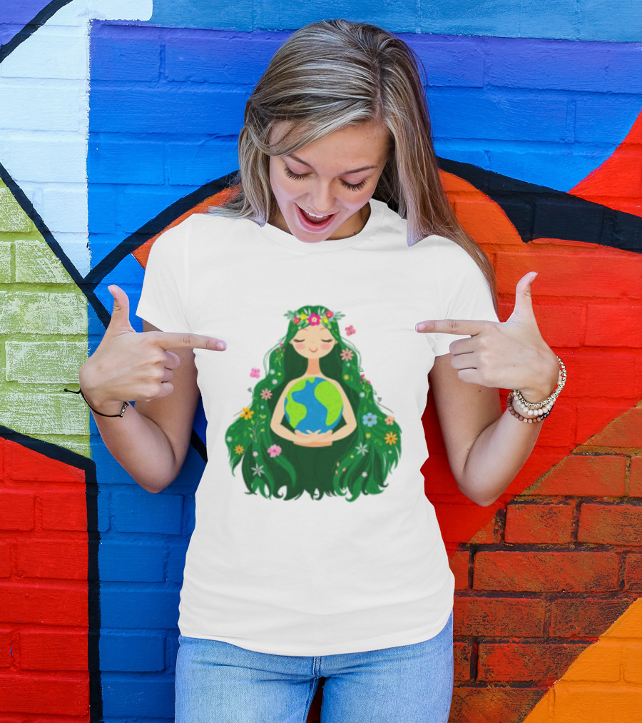 Beautiful Flowing Flower Earth Care Mother Nature Figure T-Shirt
