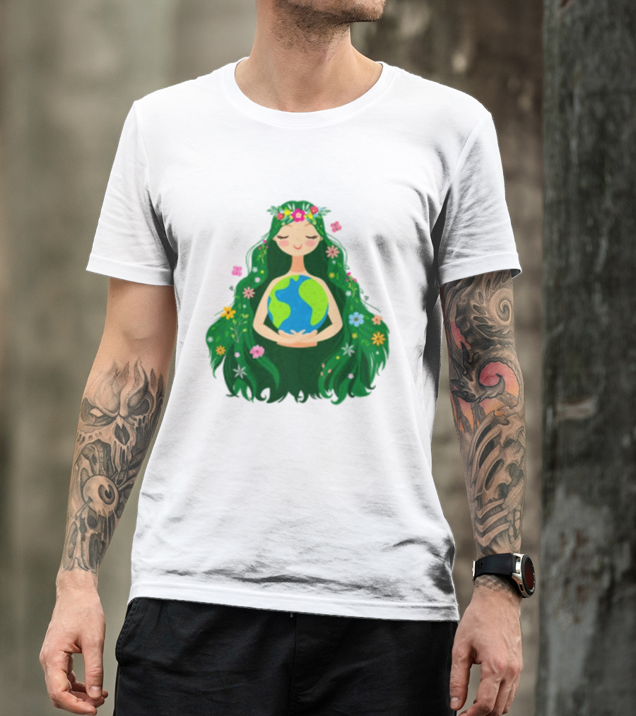 Beautiful Flowing Flower Earth Care Mother Nature Figure T-Shirt