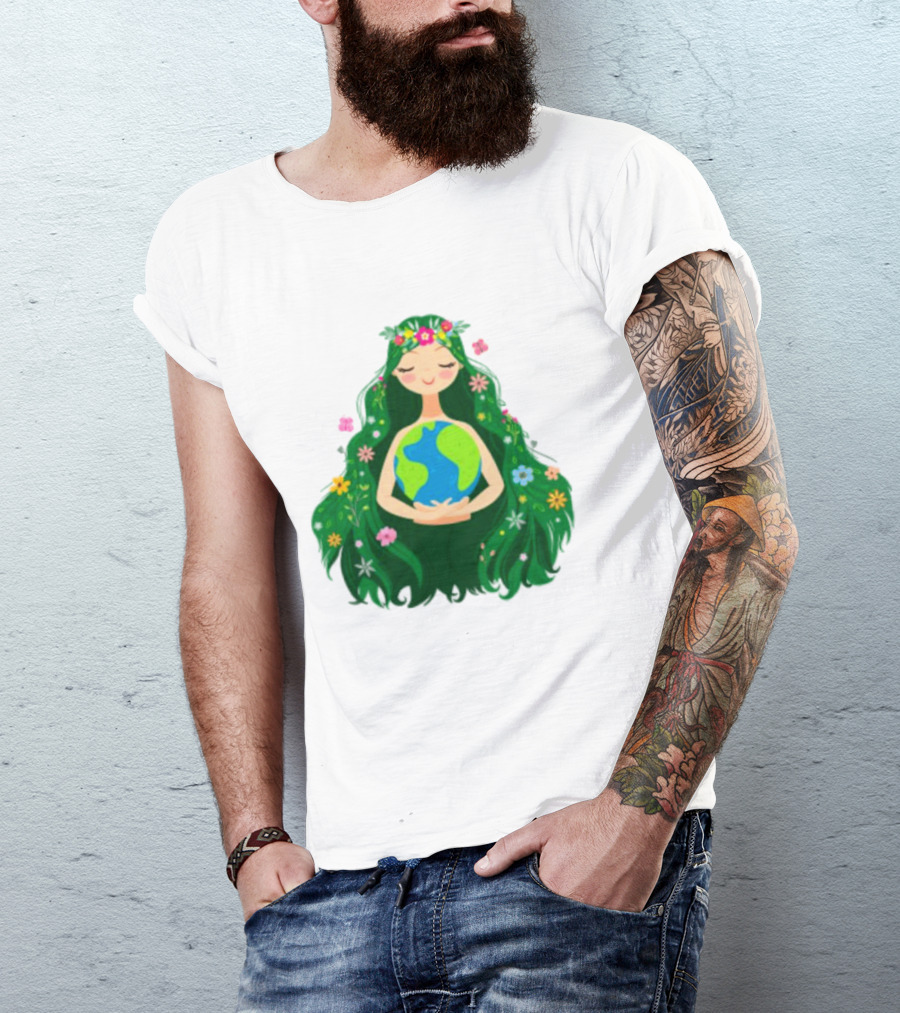 Beautiful Flowing Flower Earth Care Mother Nature Figure T-Shirt