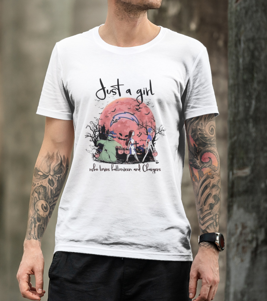 Just A Girl Who Loves Halloween And Chargers T-Shirt
