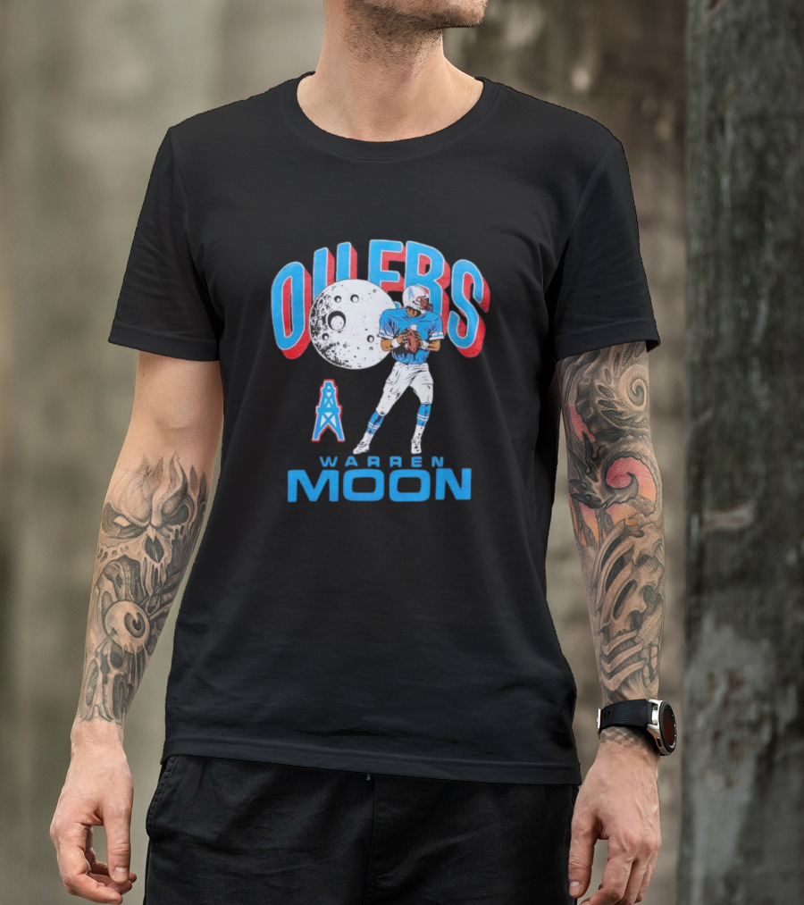 Oilers Warren Moon Football Player With Oil Derrick And Moon Balloon T-Shirt