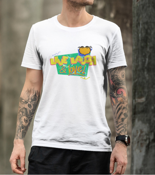 LIVE LAUGH And LOVE Garfield Cartoon Style Retro Typography T-Shirt