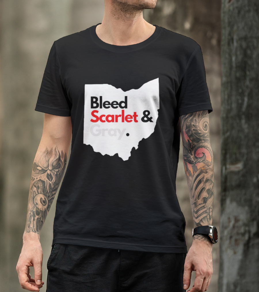 Ohio State Buckeyes Bleed Scarlet And Gray Map T-Shirt