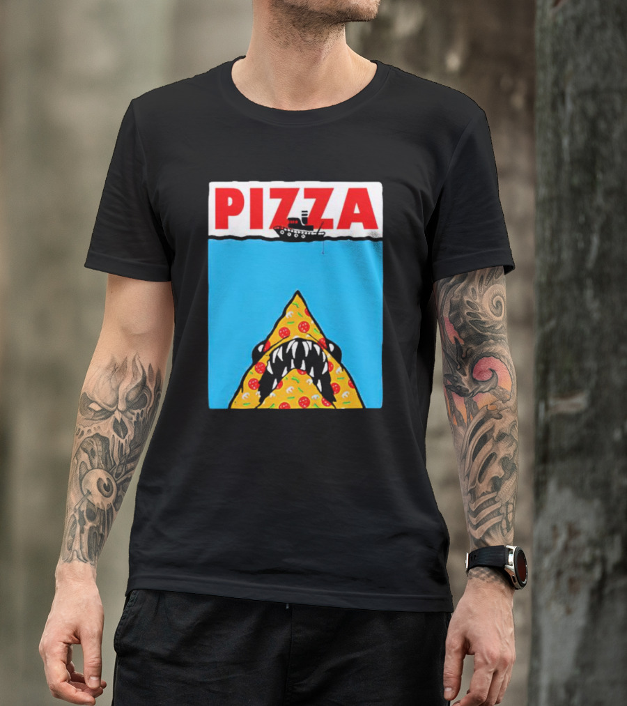 Pizza Slice Jaws Parody With Boat And Ocean T-Shirt