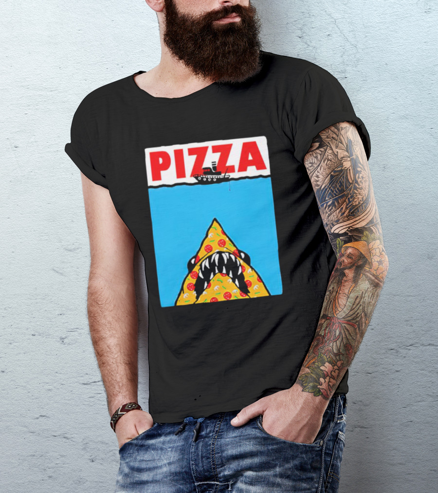 Pizza Slice Jaws Parody With Boat And Ocean T-Shirt