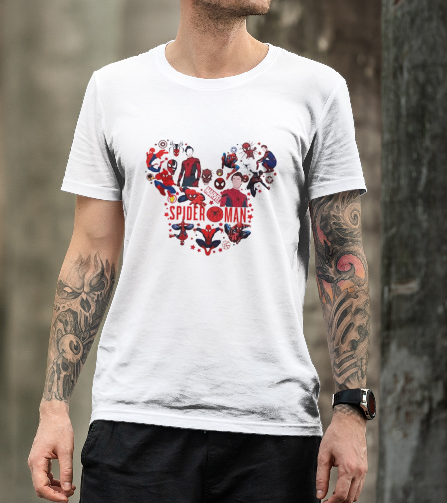 Marvel Spider-Man Heart Collage Featuring Iconic Poses T-Shirt