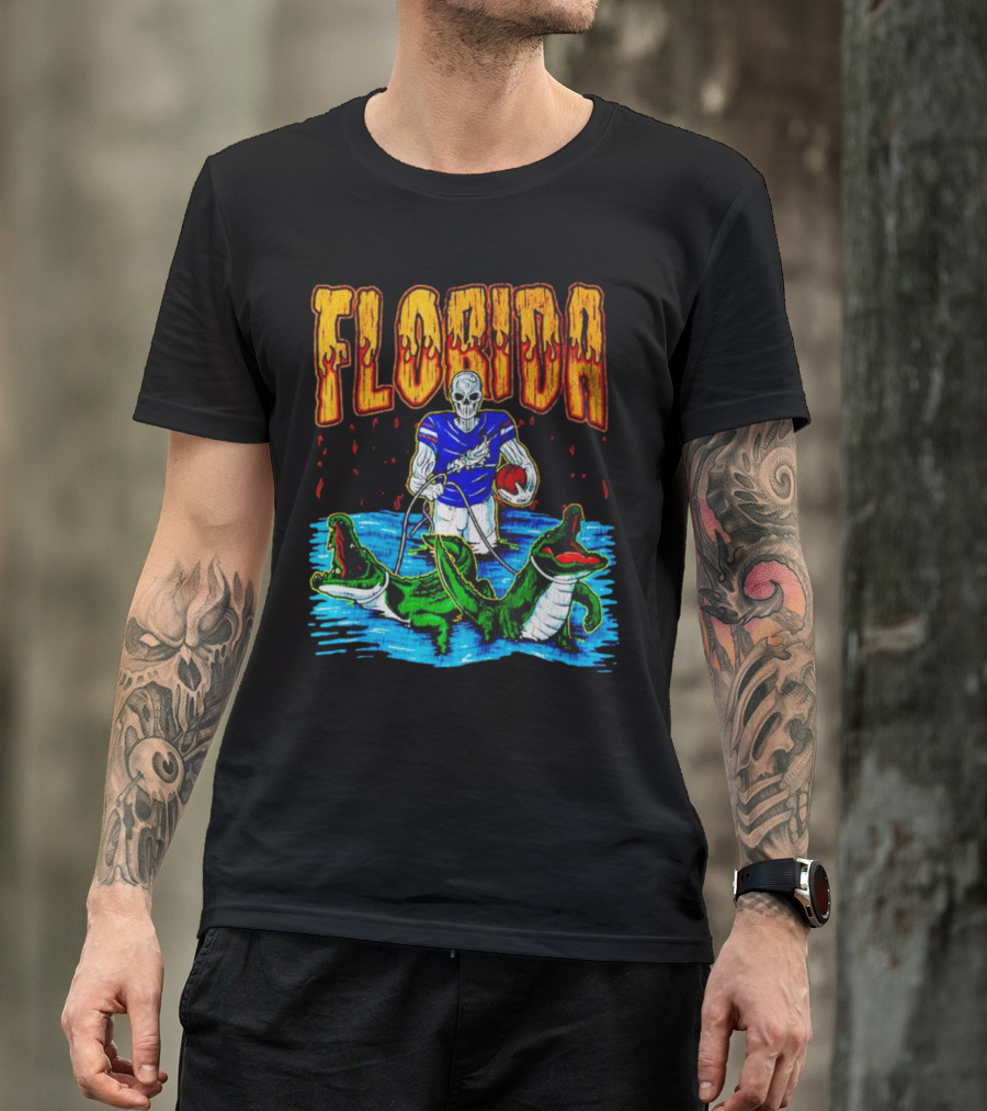 Florida Skeleton Football With Gators T-Shirt