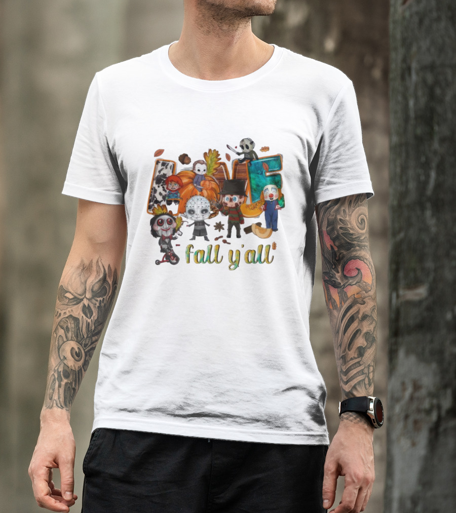 Love Fall Y’all Horror Characters Halloween T-Shirt