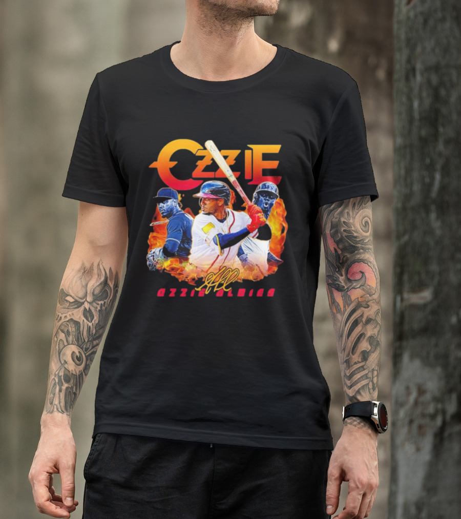 Ozzie Albies MLB Flame Graphic With Signature T-Shirt